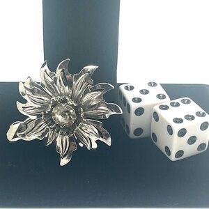Vintage Eisenberg Ice Flower Brooch Silver Tone Crystal Rhinestone
